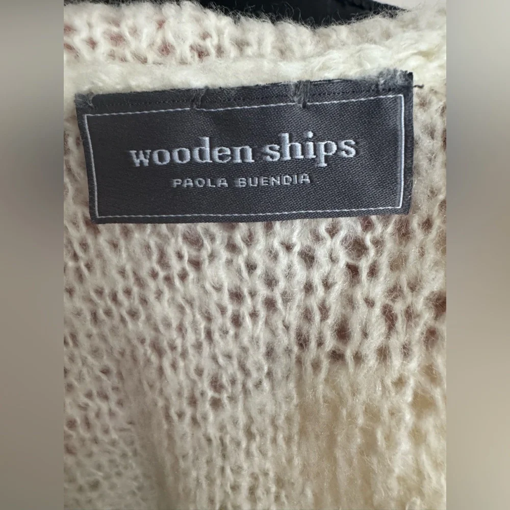 Wooden Ships cream mohair wool blend knit ruffled‎ women’s infinity scarf